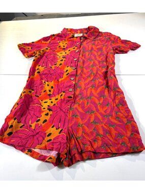 Farm Rio For Anthropologie Button-Up Romper With Tropical Print XS Lightweight &